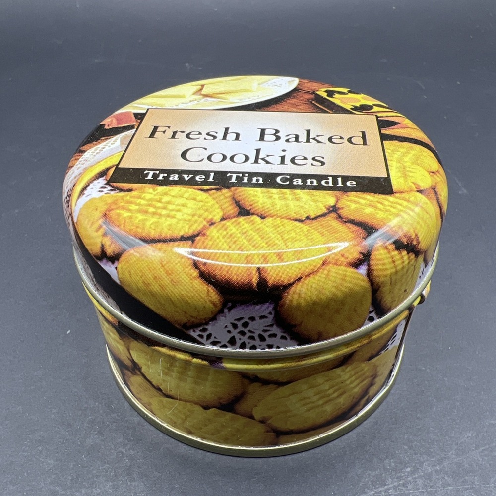NEW! Fresh Baked Cookies Scented Candle Travel Tin 3" X 2" 100 gms 3.53 oz